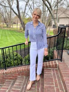 How To Wear Our Spring Capsule Wardrobe – Part 2 Striped Button-Up Shirt & White Jeans